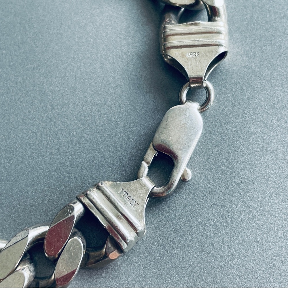 🎉Sold🎉 Italian Bold Solid Sterling Silver Cuban Link Curb Chain Men’s Bracelet - Picture 6 of 7